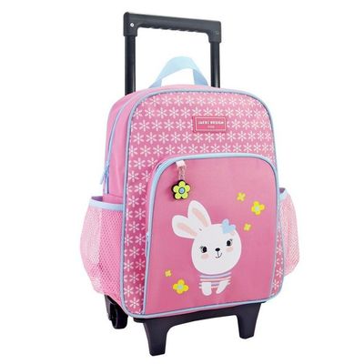 Kit Mochila Com Rodinhas Lancheira Pote P/ Lanche E Porta Acessórios Multiuso Pimpolho Rosa