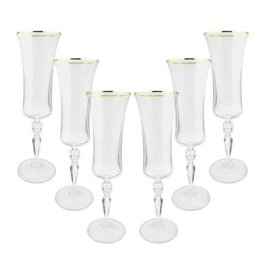 Jogo de taças champanhe cristal ecológico Bohemia Grace 190ml 6 peças ouro