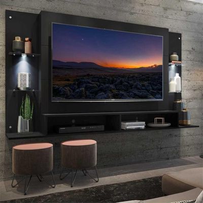 Painel Com Suporte Tv 60" E 2 Leds Multimóveis V3677 Preto