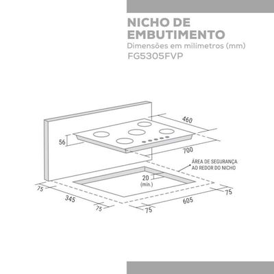 Cooktop Top Vidro 5 Queimadores Bivolt