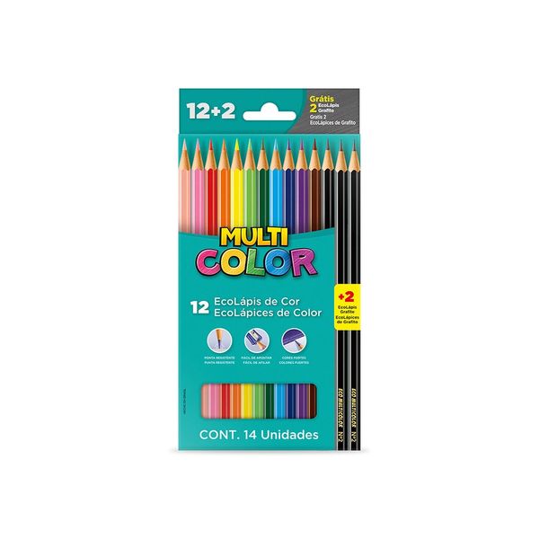 Lápis de Cor Faber-Castell Multicolor Super 12 Cores com 2 Lápis Grafites Lápis de Cor Faber-Castell Multicolor Super 12 Cores com 2 Lápis Grafites