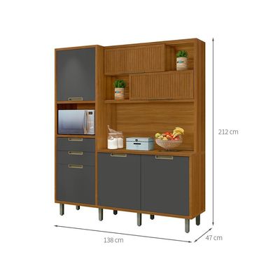 Cozinha Compacta Imperatriz 100% MDF 6 portas 2 Gavetas Freijó e Grafite