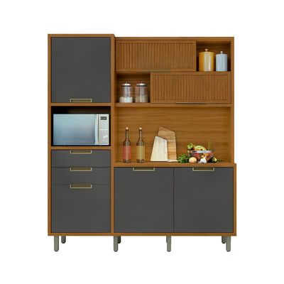 Cozinha Compacta Imperatriz 100% MDF 6 portas 2 Gavetas Freijó e Grafite