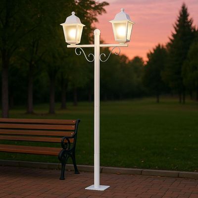 Poste Branco Clássico 2,1m Luminária 2 Lâmpadas E27 Praça Jardim Soberana Dital Calçadas