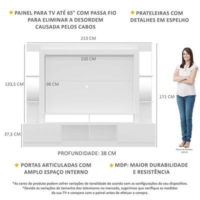 Rack C/ Painel Tv 65´´ Prateleiras C/ Espelho