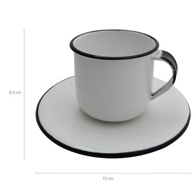 Jogo 6 Xícaras com Pires Caneca Esmaltada 180ml