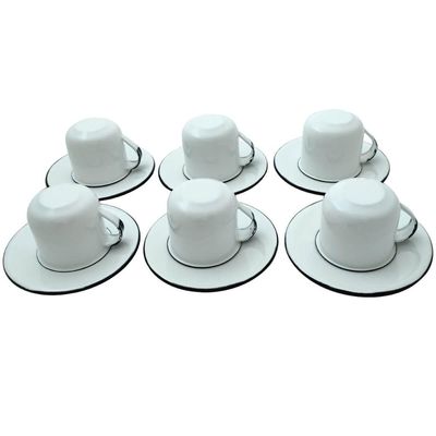 Jogo 6 Xícaras com Pires Caneca Esmaltada 180ml