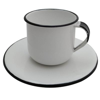 Jogo 6 Xícaras com Pires Caneca Esmaltada 180ml