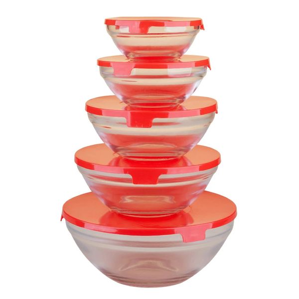 Conjunto de Potes de Vidro Cazza com Tampa Plástica 5 Peças