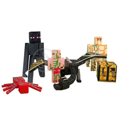 Kit 5 Cartela Minecraft Dragão 25 Bonecos + 5 Bloco Ender Dragon Brinquedo Infantil Bed Wars Pigman
