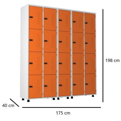 Armário Roupeiro Aço 20 Portas Academia Guarda Volume Trinco Laranja