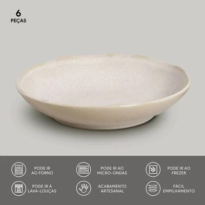 Conjunto de Pratos Fundos Bio Latte 1,1 litros 6 Peças Porto Brasil Off White