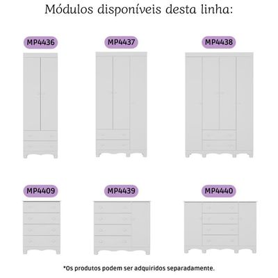 Guarda-roupa Infantil 122cm 4 Portas E 2 Gavetas Dengo Multimóveis Mp4438 Branco Branco