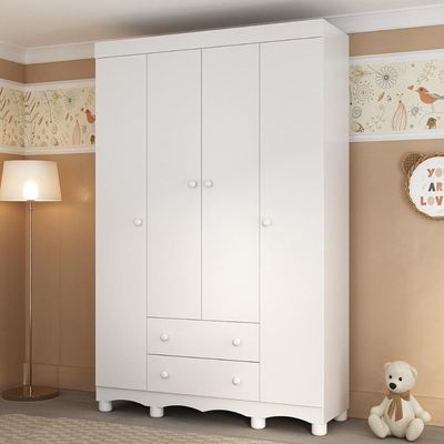 Guarda-roupa Infantil 122cm 4 Portas E 2 Gavetas Dengo Multimóveis Mp4438 Branco Branco