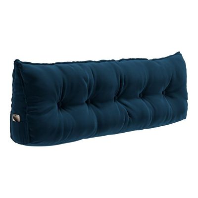 Almofada Para Cabeceira Encosto Apoio Lombar Spot 195cm Com Porta Celular Veludo - Abmaza Azul