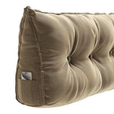 Almofada Para Cabeceira Encosto Apoio Lombar Spot 195cm Com Porta Celular Veludo - Abmaza Cor Bege