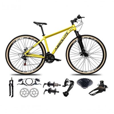 Bicicleta Aro 29 Absolute Nero 5 Freio Hidráulico K7 27v Alumínio Garfo Com Trava Mtb amarelo Tam: 19