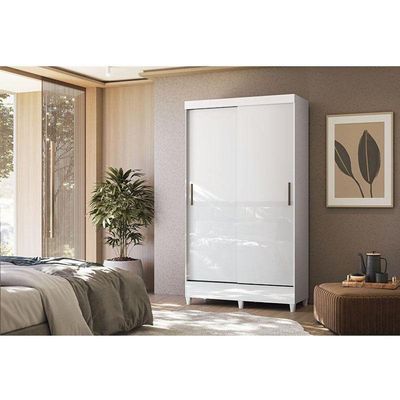 Guarda Roupa Solteiro 2 Portas De Correr Com Pés Fit Branco Brilho - Santos Andirá