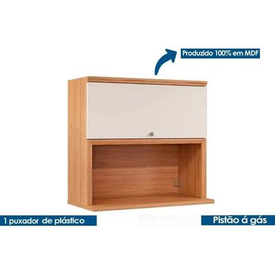 Armário Aéreo Cozinha Modulado Selene C/ 1 Porta C/ Nicho Microondas 80cm Jequitiba/off White Fosco - Linea Brasil