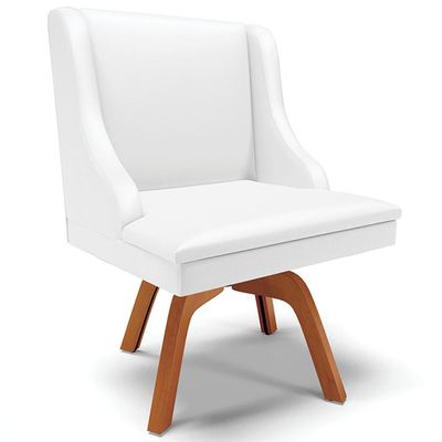 Cadeira Decorativa Sala de Jantar Base Giratória de Madeira Firenze PU Branco Fosco/Natural G19 - Gran Belo