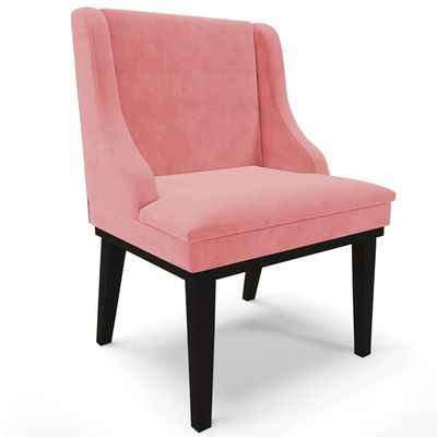 Cadeira Decorativa Sala de Jantar Base Fixa de Madeira Firenze Suede Rosê/Preto G19 - Gran Belo