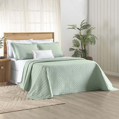 Kit Cobre Leito Colcha Quality King 3 Peças Percale 200 Fios Bordado - Verde Menta