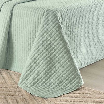 Kit Cobre Leito Colcha Quality King 3 Peças Percale 200 Fios Bordado - Verde Menta