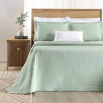 Kit Cobre Leito Colcha Quality King 3 Peças Percale 200 Fios Bordado - Verde Menta