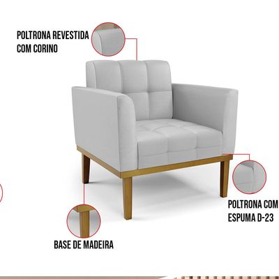 Poltrona Sala Decorativa Kit 2 Elisa Base Madeira Castanho Sintético Cinza D03 - D'Rossi