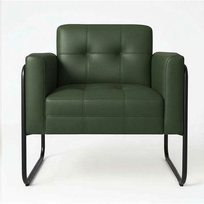 Poltrona Sala Decorativa Elisa Base Tubular Alta Preta Sintético PU Verde D03 - D'Rossi
