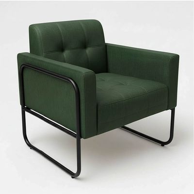 Poltrona Sala Decorativa Elisa Base Tubular Alta Preta Sintético PU Verde D03 - D'Rossi