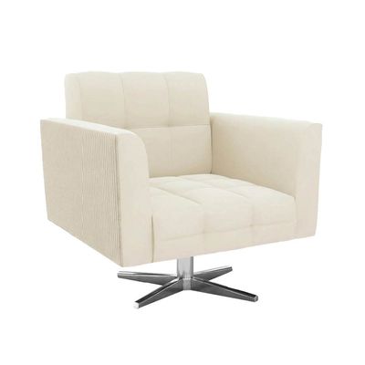 Poltrona Sala Decorativa Elisa Base Giratória Cromada Cotelê Ext/Veludo Bege D03 - D'Rossi