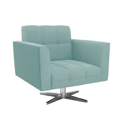 Poltrona Sala Decorativa Elisa Base Giratória Cromada Cotelê Ext/Veludo Menta D03 - D'Rossi