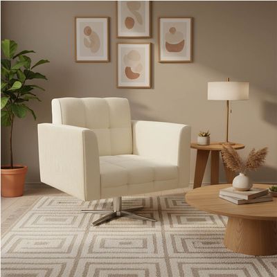 Poltrona Sala Decorativa Elisa Base Giratória Cromada Cotelê Ext/Veludo Bege D03 - D'Rossi