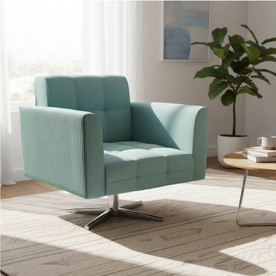 Poltrona Sala Decorativa Elisa Base Giratória Cromada Cotelê Ext/Veludo Menta D03 - D'Rossi