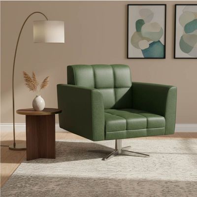 Poltrona Sala Decorativa Elisa Base Giratória Cromada Sintético PU Verde D03 - D'Rossi