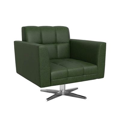 Poltrona Sala Decorativa Elisa Base Giratória Cromada Sintético PU Verde D03 - D'Rossi