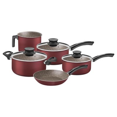 Jogo de Panelas Tramontina Paris Texture em Aluminio com Revestimento Interno e Externo Antiaderente Starflon Max Vermel