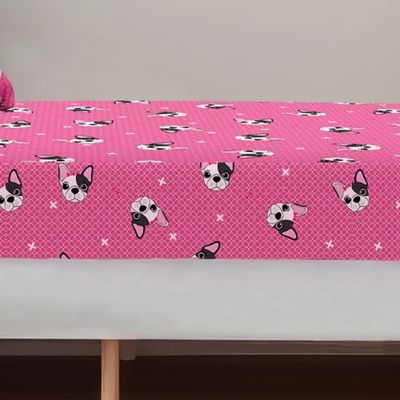 Jogo de Cama Solteiro Portallar Malha Misto Estampado Bulldog Frances 2 Pçs com Elastico Pink
