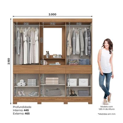Guarda Roupa Casal 10 Portas 3 Gavetas Com Espelho E Pés Nature Com Off White