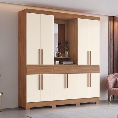 Guarda Roupa Casal 10 Portas 3 Gavetas Com Espelho E Pés Nature Com Off White