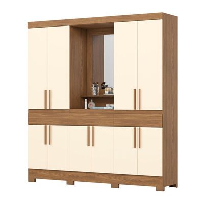 Guarda Roupa Casal 10 Portas 3 Gavetas Com Espelho E Pés Nature Com Off White