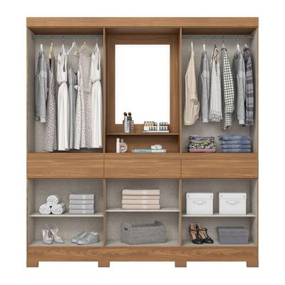 Guarda Roupa Casal 10 Portas 3 Gavetas Com Espelho E Pés Nature Com Off White