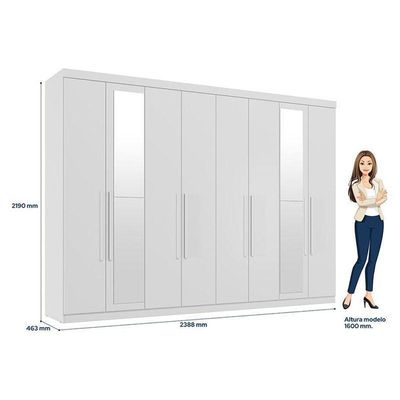 Guarda Roupa Casal 8 Portas 4 Gavetas Master New Com Espelho Branco Brilho - Santos Andirá