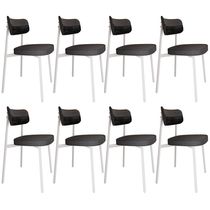 Kit 08 Cadeiras Estofada Para Sala de Jantar Astrid Branco C01 Linho Preto Courino Preto - Lyam Decor