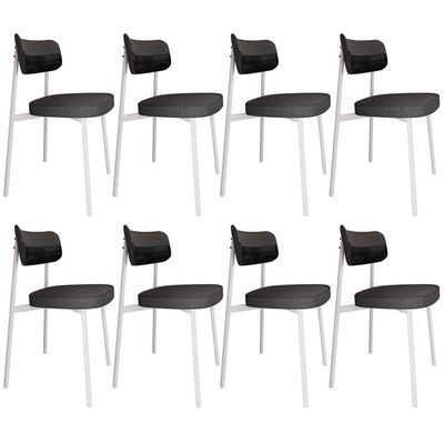 Kit 08 Cadeiras Estofada Para Sala de Jantar Astrid Branco C01 Linho Preto Courino Preto - Lyam Decor
