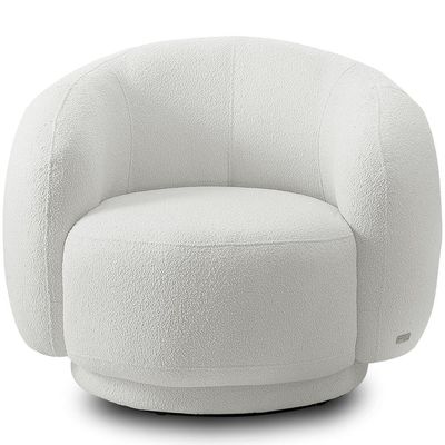 Kit 02 Poltronas Giratória Orgânica Para Sala Living Elodie M05 Bouclê Creme - Lyam Decor