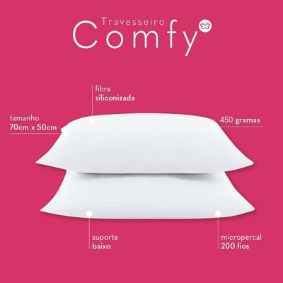 Kit 02 Travesseiros Comfy Suporte Baixo  - Branco