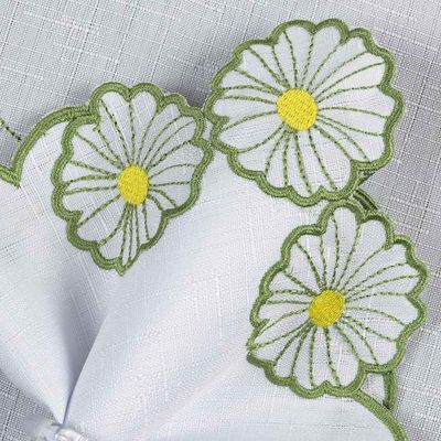 Kit 12 Jogos Americanos Guardanapos De Mesa Redondo Bordado Geovana Margarida - Branco