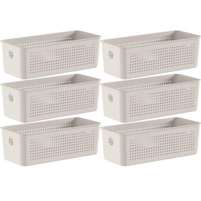 Kit 6 Cestos Organizadores Multiuso 4,2L Bege 26x12x13cm Flow Cestinho Retangular Ou Bege